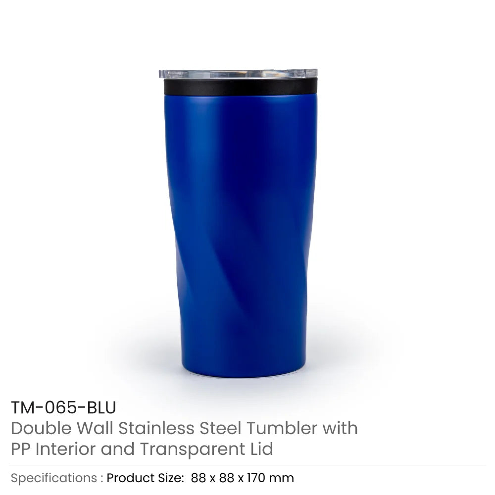 Double Wall SS Tumblers with PP Interior and Transparent Lid 580ml