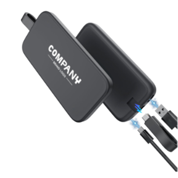 CABLE POWER Black:  10,000mAh Fast Charging PD Power Bank with Light-Up Logo & Cable