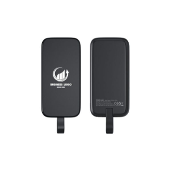CABLE POWER Black:  10,000mAh Fast Charging PD Power Bank with Light-Up Logo & Cable