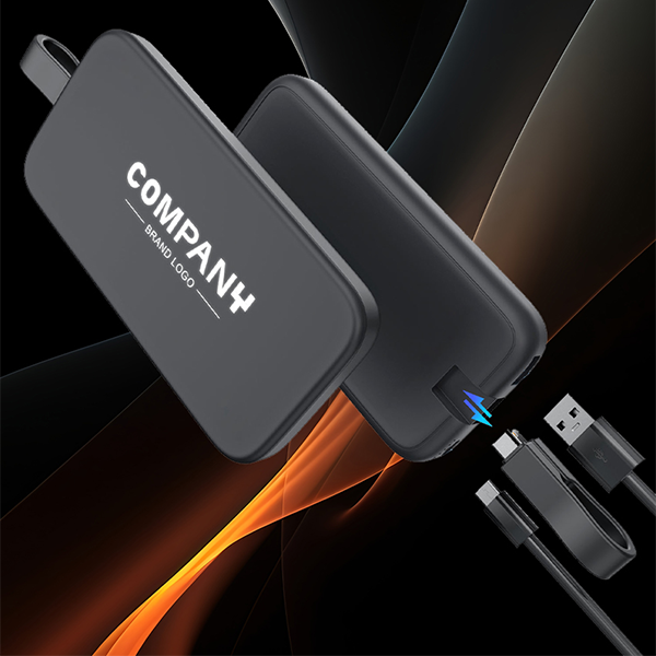 CABLE POWER Black:  10,000mAh Fast Charging PD Power Bank with Light-Up Logo & Cable