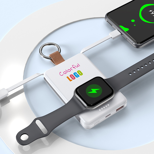 RING POWER: 5000mAh Power Bank with Built-In Cables & Wireless Charging for Apple and Samsung Watches