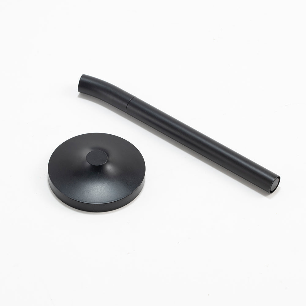 DESK MAGPEN – Sleek Matte Black Aluminum Roller Pen with 0.7mm Blue Ink & Matching Stainless Steel Base