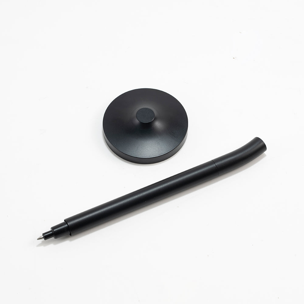 DESK MAGPEN – Sleek Matte Black Aluminum Roller Pen with 0.7mm Blue Ink & Matching Stainless Steel Base