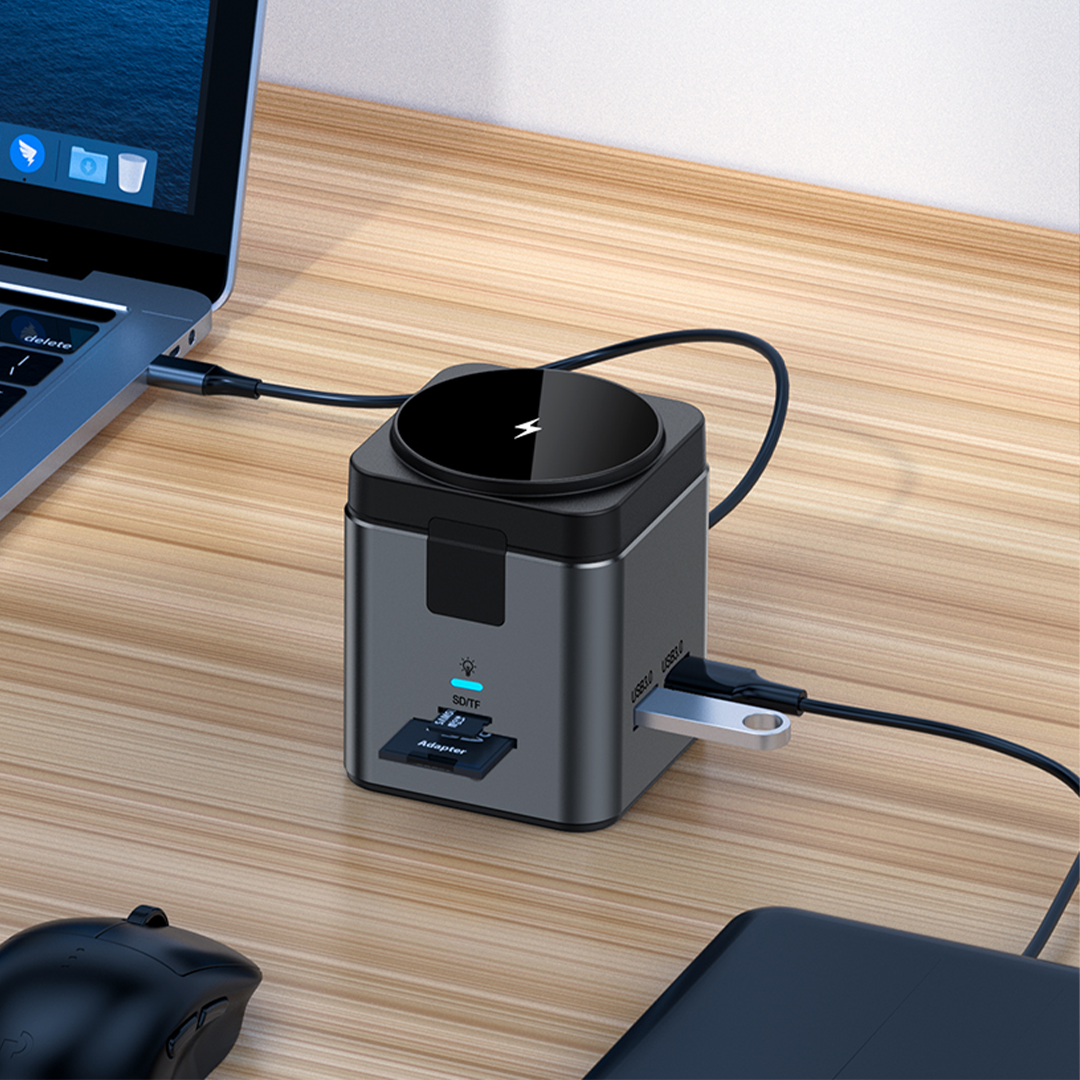 8n1 HUB – Gunmetal Multi-Port Charging Hub with Integrated MagSafe Wireless Charging & 100W Type-C Power