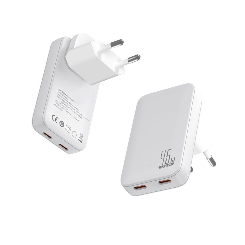 SLIM TRAVI SET – Ultra-Compact Dual USB-C Fast Charger with 45W Power & PPS Support in Travel Pouch