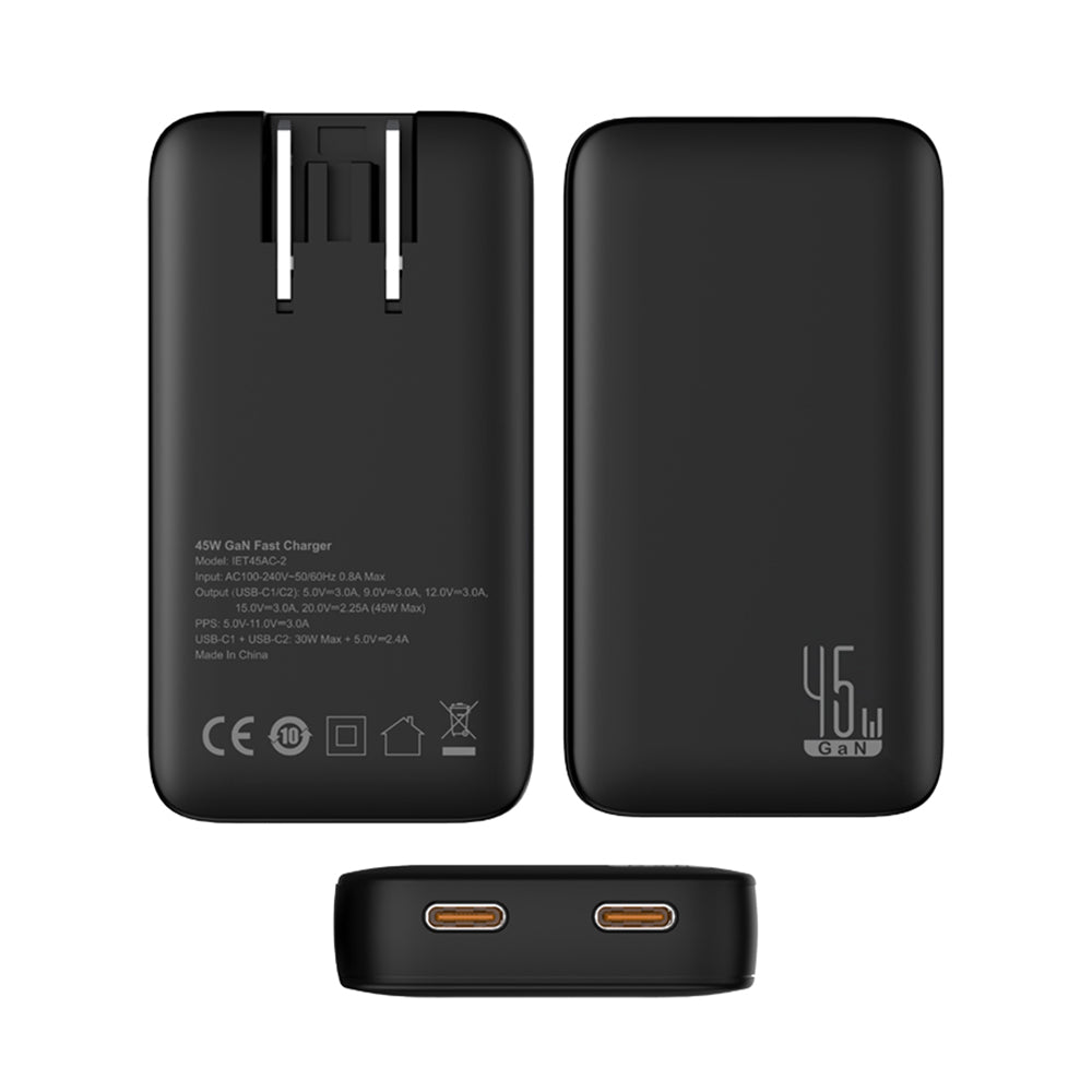 SLIM TRAVI SET – Ultra-Compact Dual USB-C Fast Charger with 45W Power & PPS Support in Travel Pouch