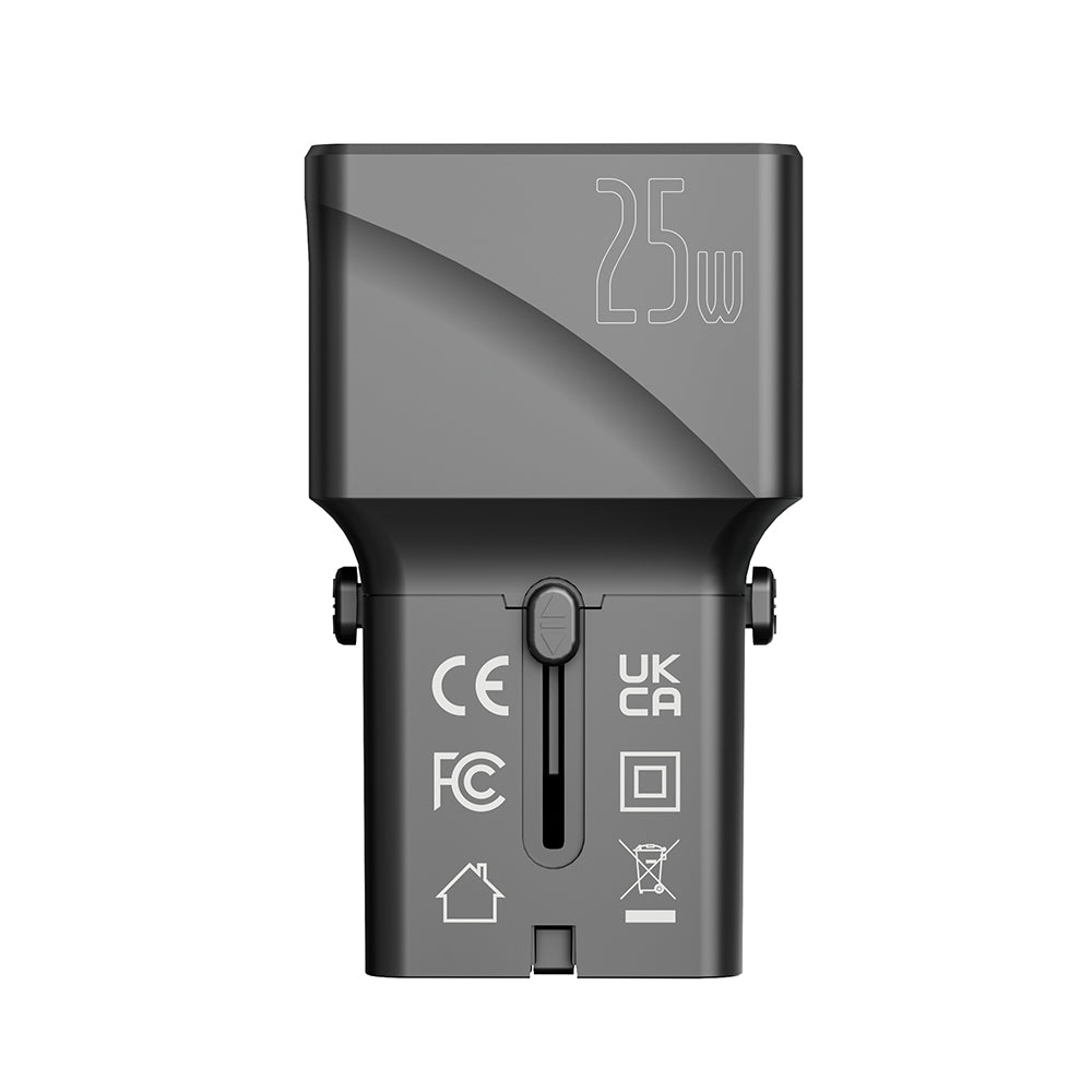 POWER ADAPTOR – Compact 25W Mini Travel Charger with Dual USB-C & USB-A Ports, PD Quick Charge & QC3.0 Support