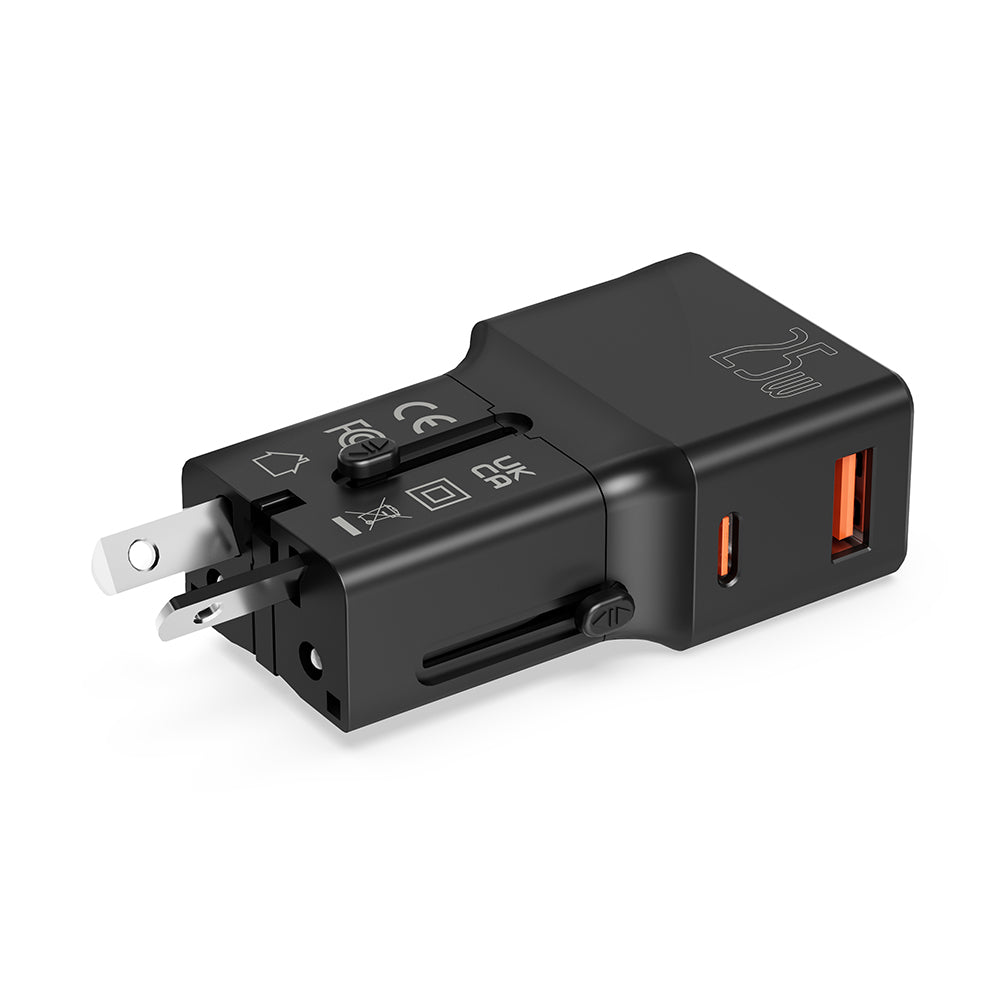 POWER ADAPTOR – Compact 25W Mini Travel Charger with Dual USB-C & USB-A Ports, PD Quick Charge & QC3.0 Support