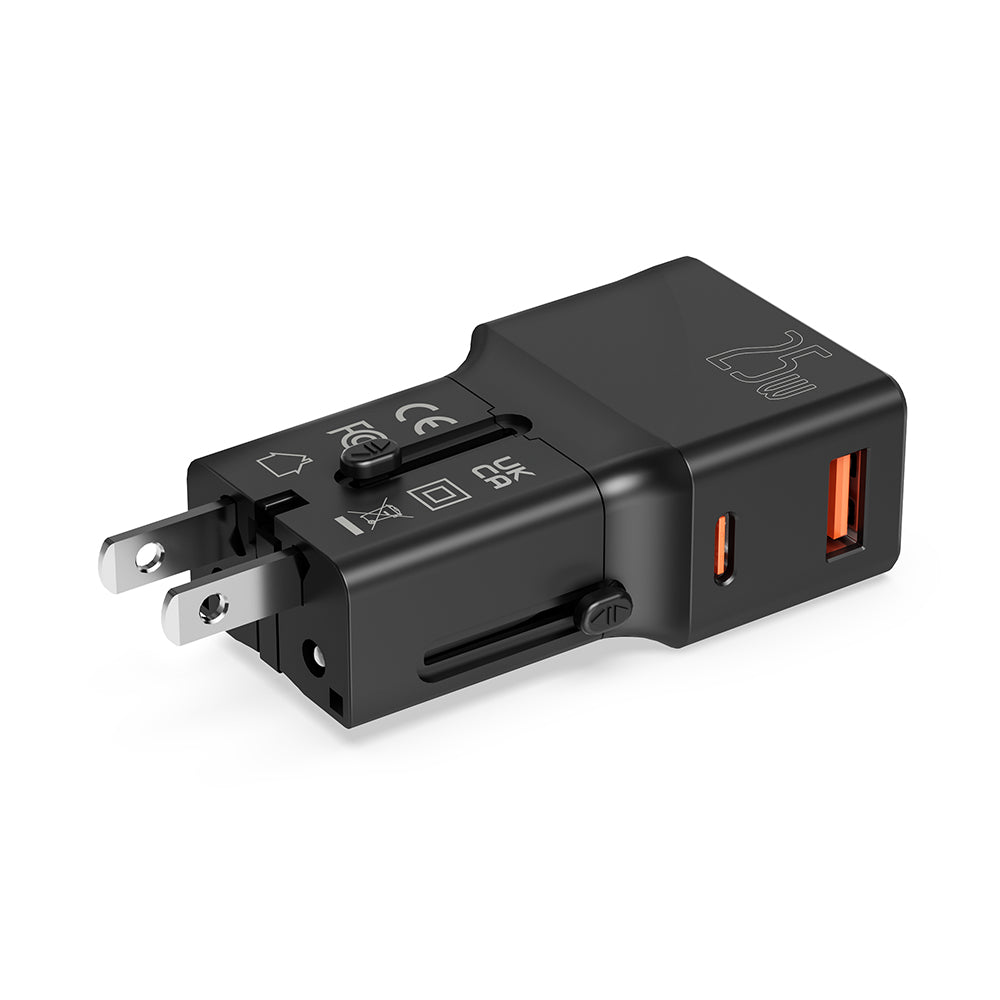 POWER ADAPTOR – Compact 25W Mini Travel Charger with Dual USB-C & USB-A Ports, PD Quick Charge & QC3.0 Support