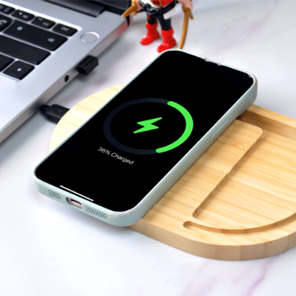 ANTI-STRESS WIRELESS - Bamboo Wireless Desktop Spinner with 15W Charging Capability