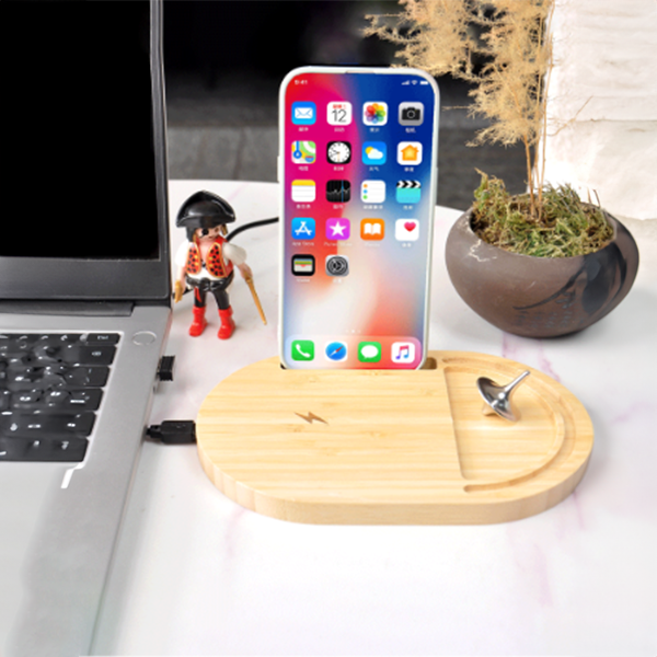 ANTI-STRESS WIRELESS - Bamboo Wireless Desktop Spinner with 15W Charging Capability