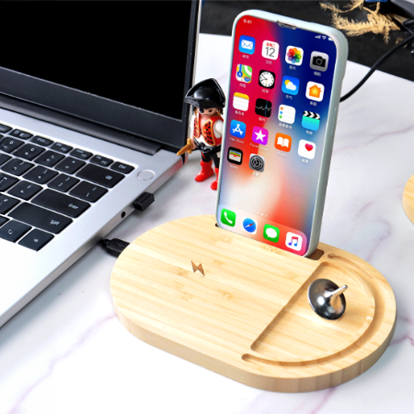 ANTI-STRESS WIRELESS - Bamboo Wireless Desktop Spinner with 15W Charging Capability