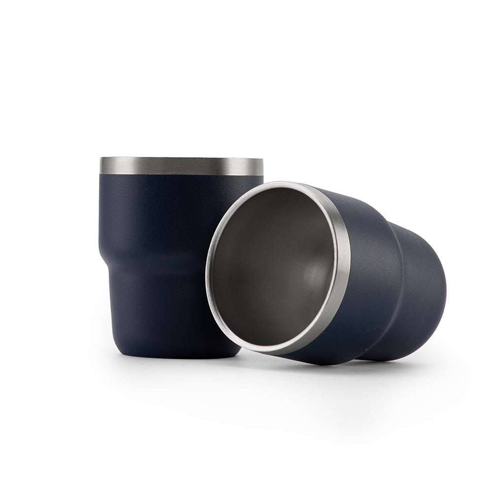 ESPRESSO STACKABLE – Stylish 80ml Double-Wall Stainless Steel Espresso Cups with Silver-Lined Lid & Premium Gift Box