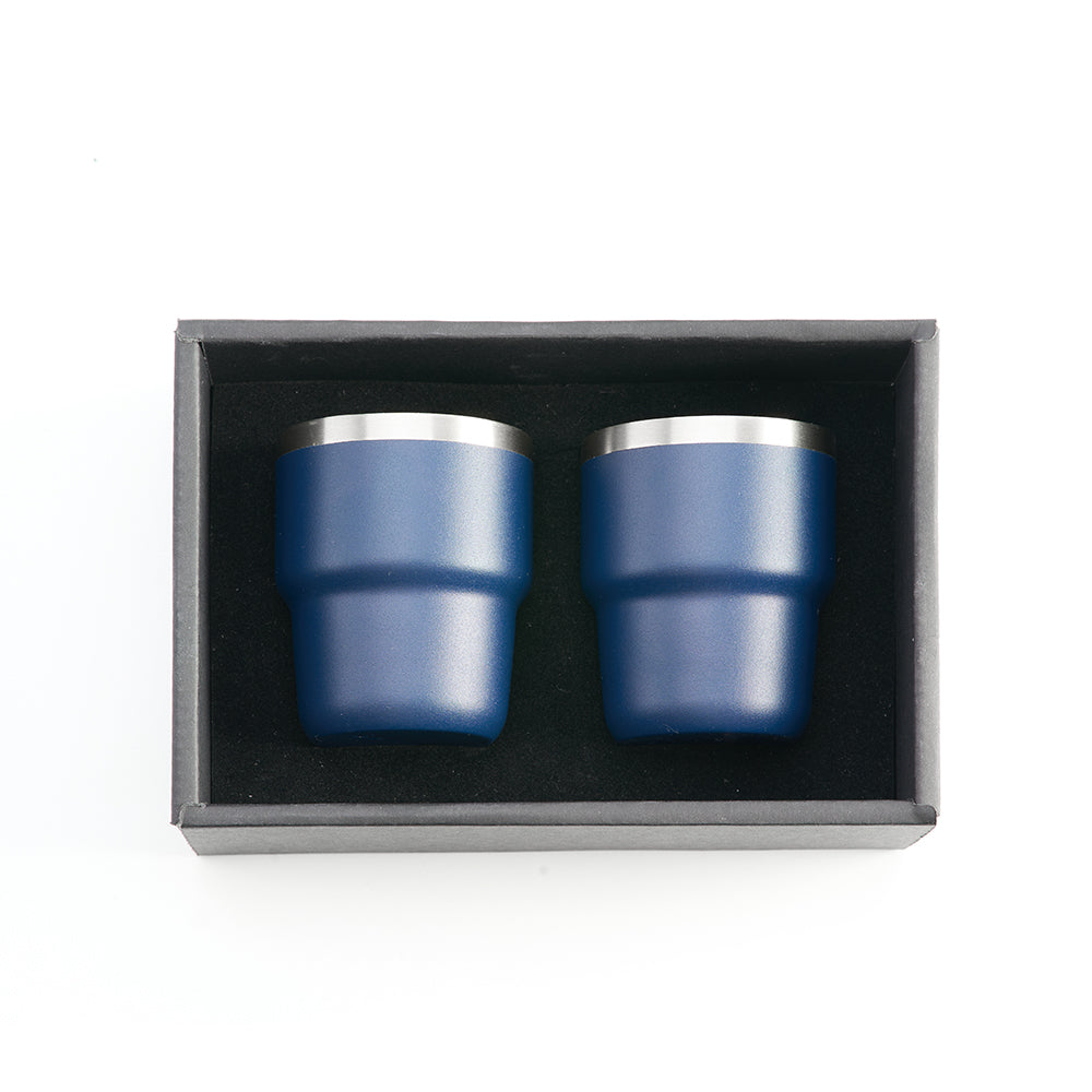 ESPRESSO STACKABLE – Stylish 80ml Double-Wall Stainless Steel Espresso Cups with Silver-Lined Lid & Premium Gift Box