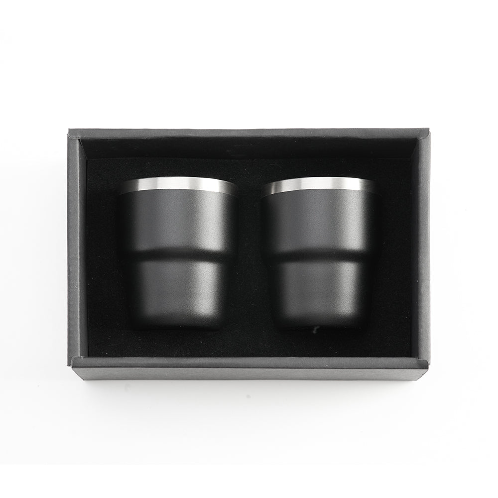 ESPRESSO STACKABLE – Stylish 80ml Double-Wall Stainless Steel Espresso Cups with Silver-Lined Lid & Premium Gift Box