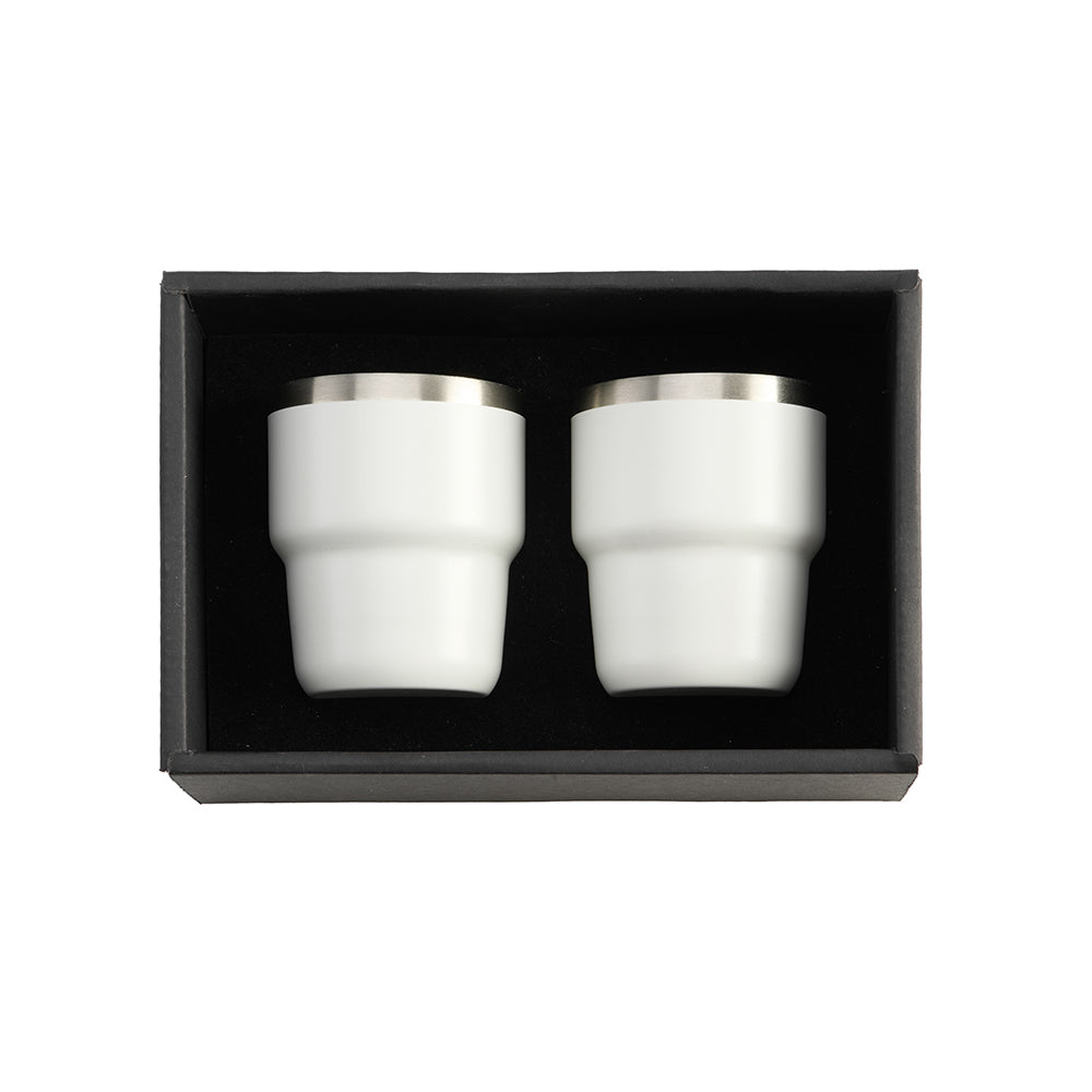 ESPRESSO STACKABLE – Stylish 80ml Double-Wall Stainless Steel Espresso Cups with Silver-Lined Lid & Premium Gift Box