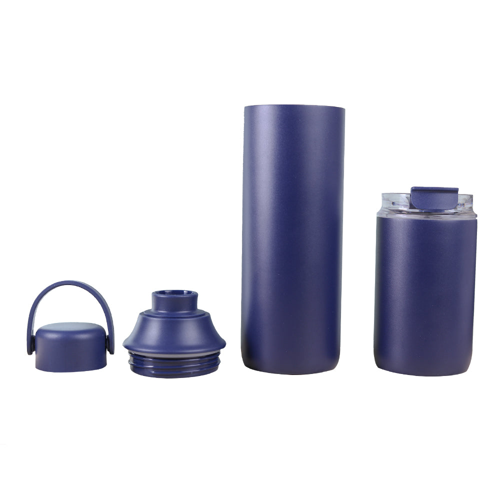 FLASKEE SET – Premium Powder-Coated Double-Wall Stainless Steel Cups (600ml & 300ml) with Interchangeable Lids & Adjustable Straw