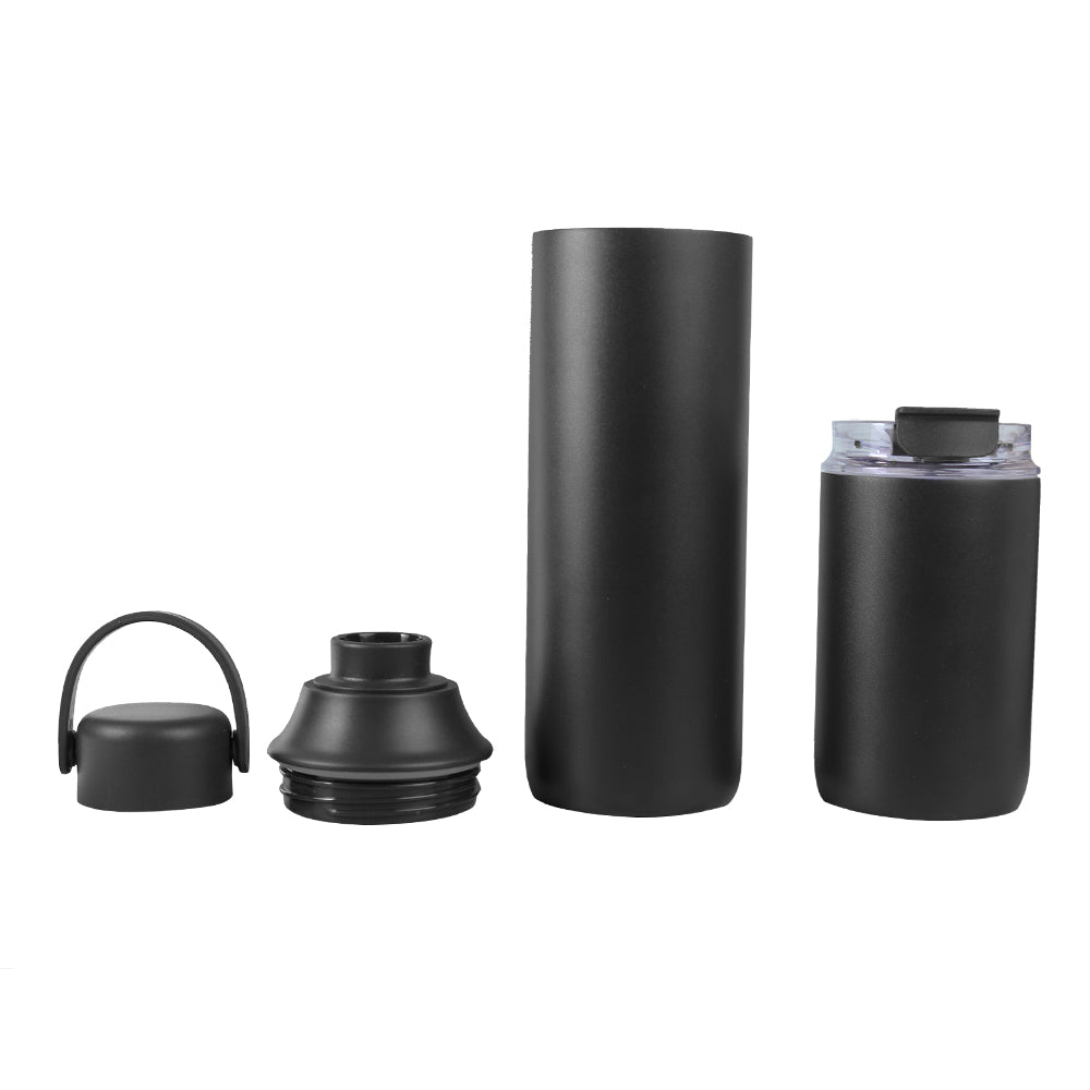 FLASKEE SET – Premium Powder-Coated Double-Wall Stainless Steel Cups (600ml & 300ml) with Interchangeable Lids & Adjustable Straw