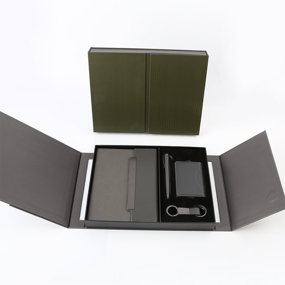 BUSINESS SET – Premium 5-Piece Professional Gift Set with PU Notebook, Metal Pen, Card Holder & Keychain in Elegant Box