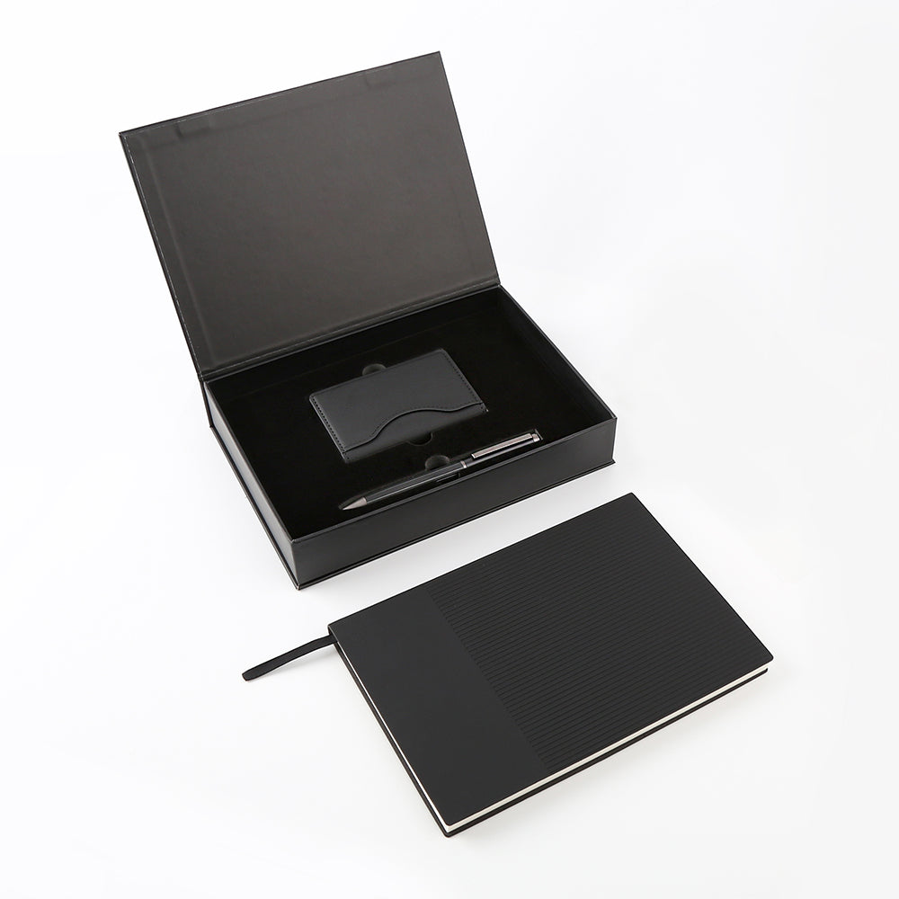AGENDA PRO SET – Executive 4-Piece Notebook Gift Set with PU Binder, Metal Pen & Card Holder for Professionals