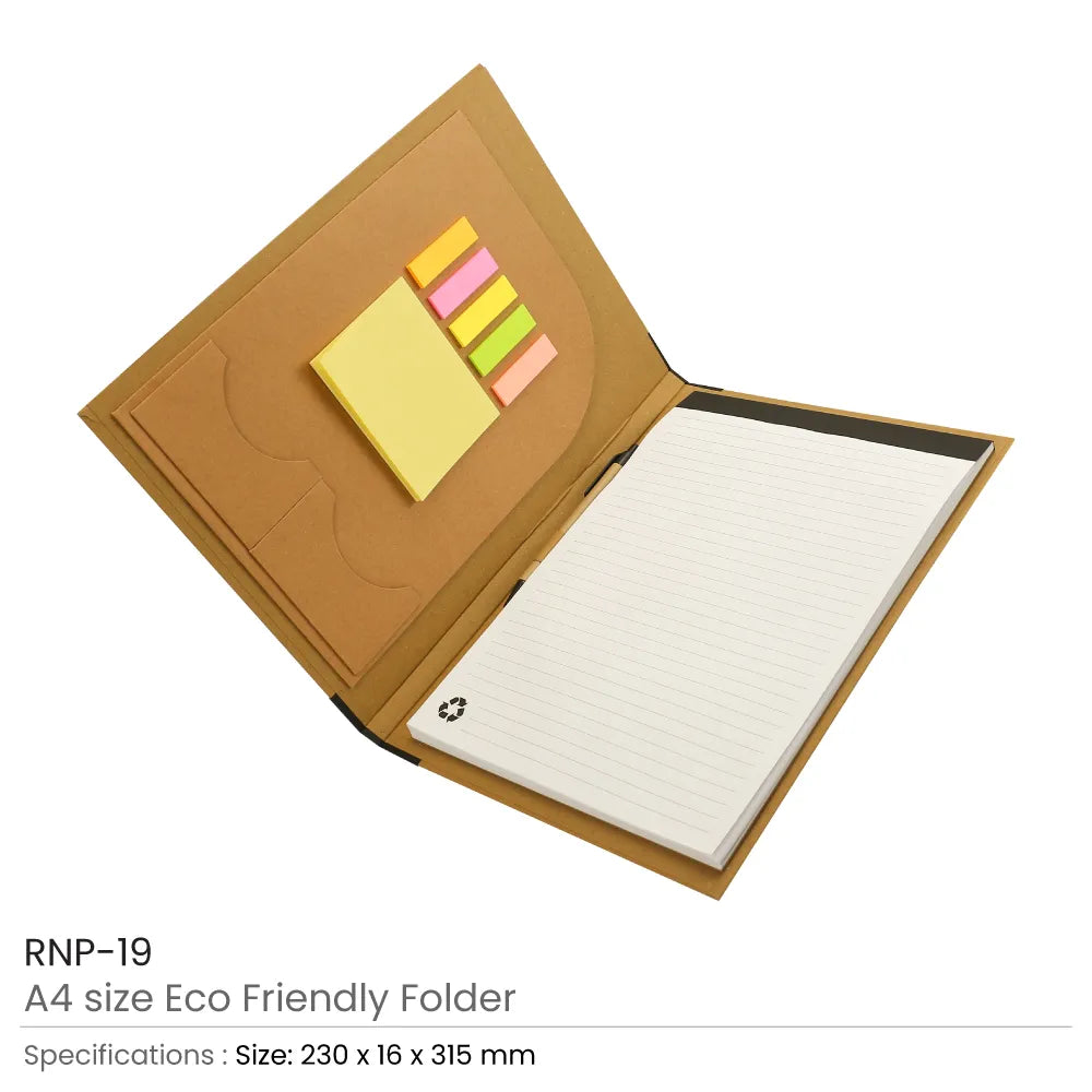 Eco-Friendly A4 Folders with Notepad Sticky Note Pen Card Slots