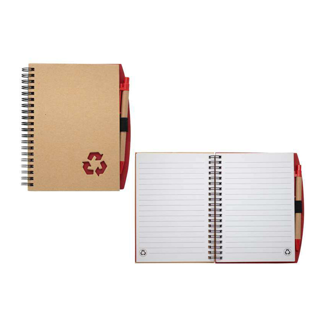 Red Spiral binded A5 notebook with pen