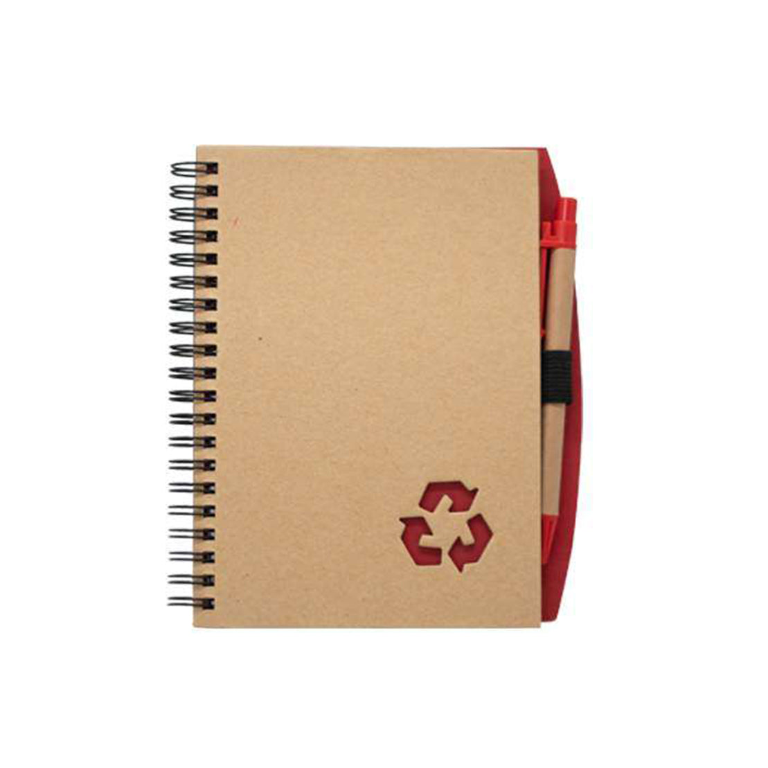 Red Spiral binded A5 notebook with pen