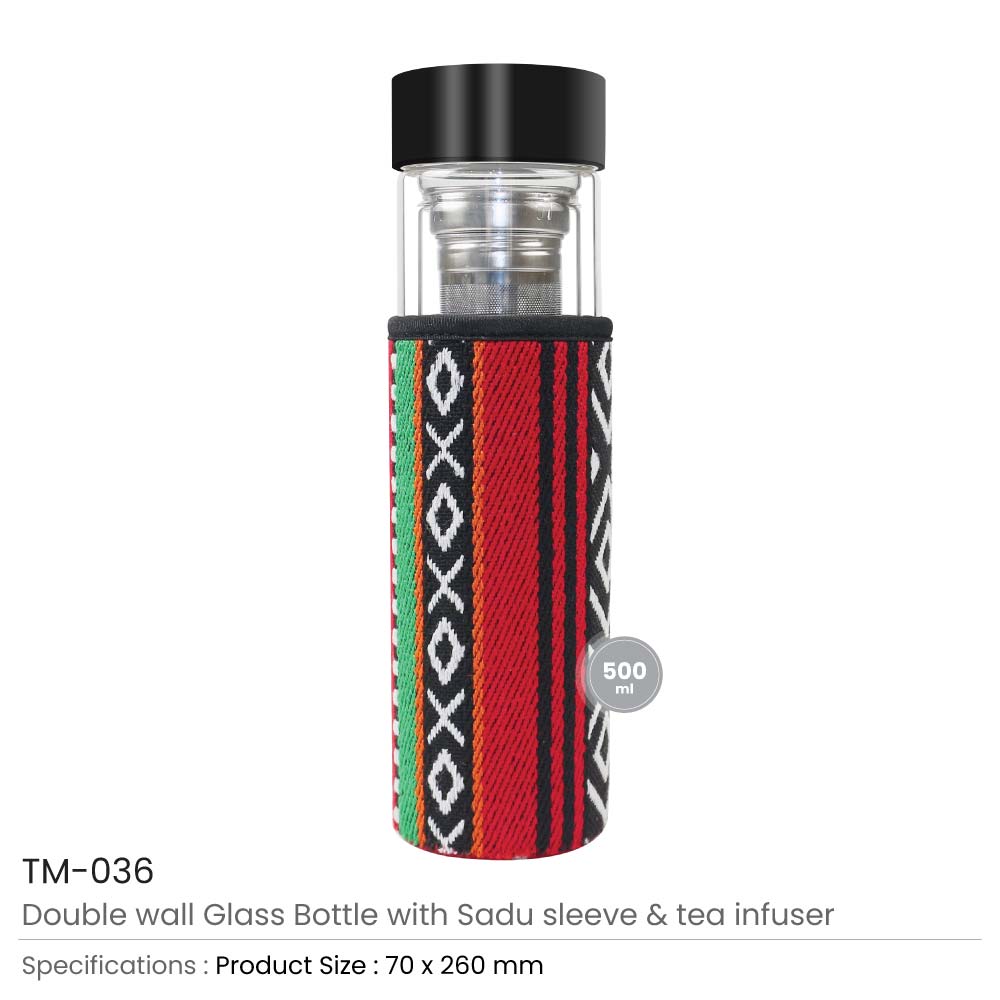 Double Wall Glass Bottles with SADU Sleeve 500ml