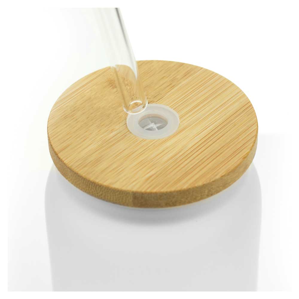 Glass Bottle with Straw and Bamboo Lid