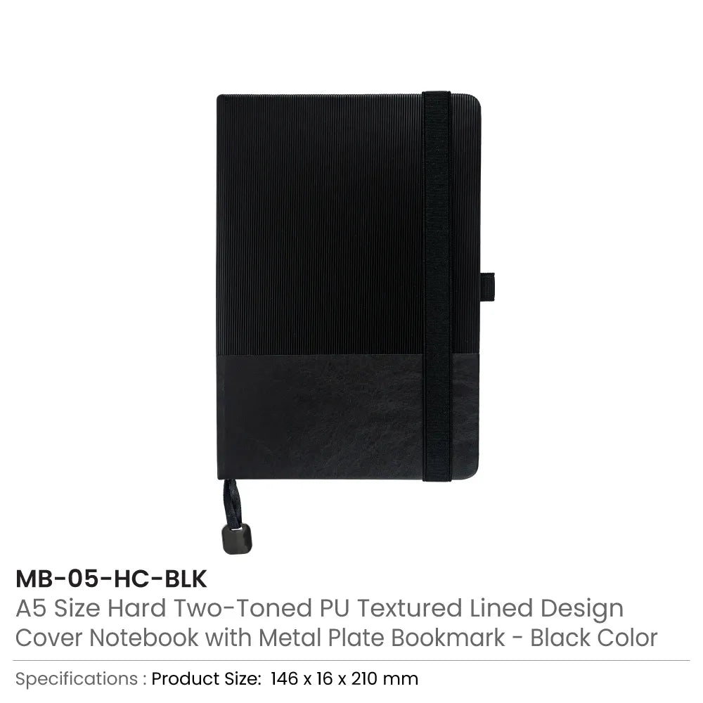 Hard Cover PU Notebooks in A5 Size with Metal Plate Bookmark