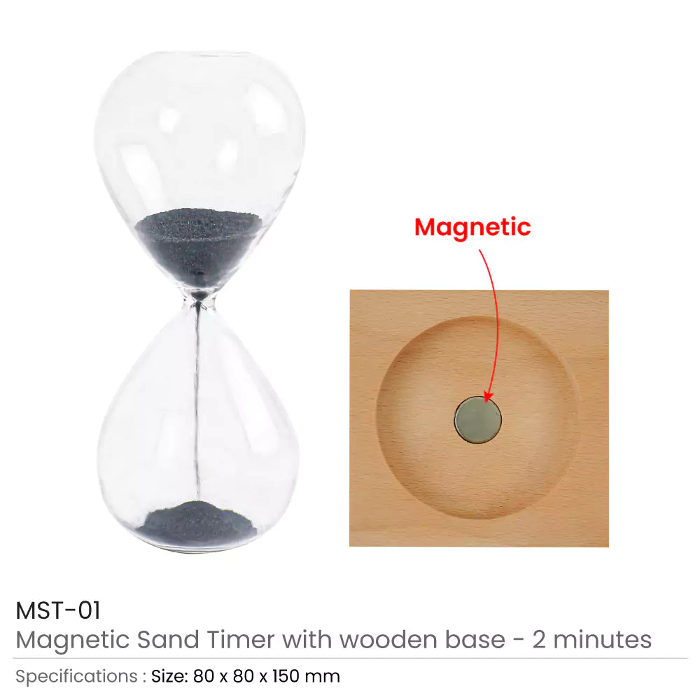 Magnetic Sand Timer with Wooden Base - 2 Minutes
