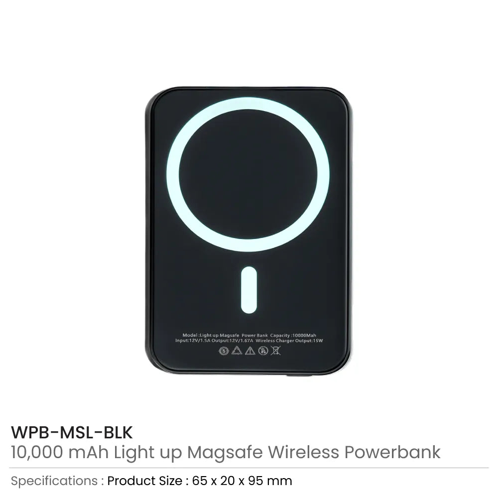 MagSafe Wireless Powerbank with Light-Up Logo, 15W Fast Charging, 10K mAh