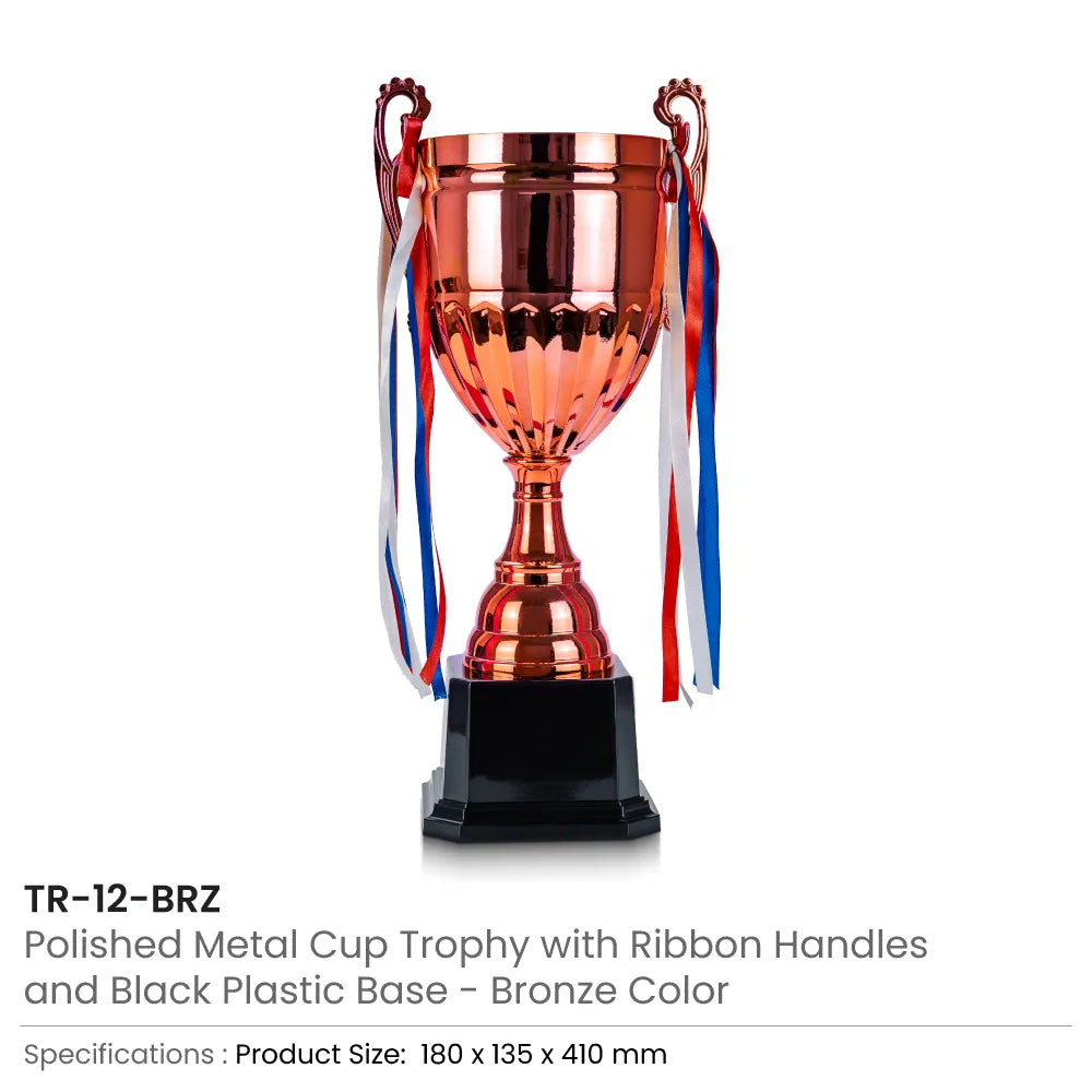 Metal Cup Trophies with Removable Ribbon Attached to Both Handles