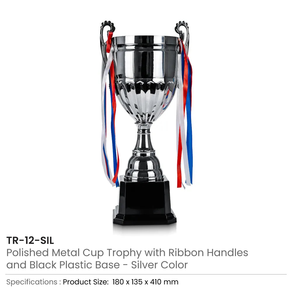 Metal Cup Trophies with Removable Ribbon Attached to Both Handles