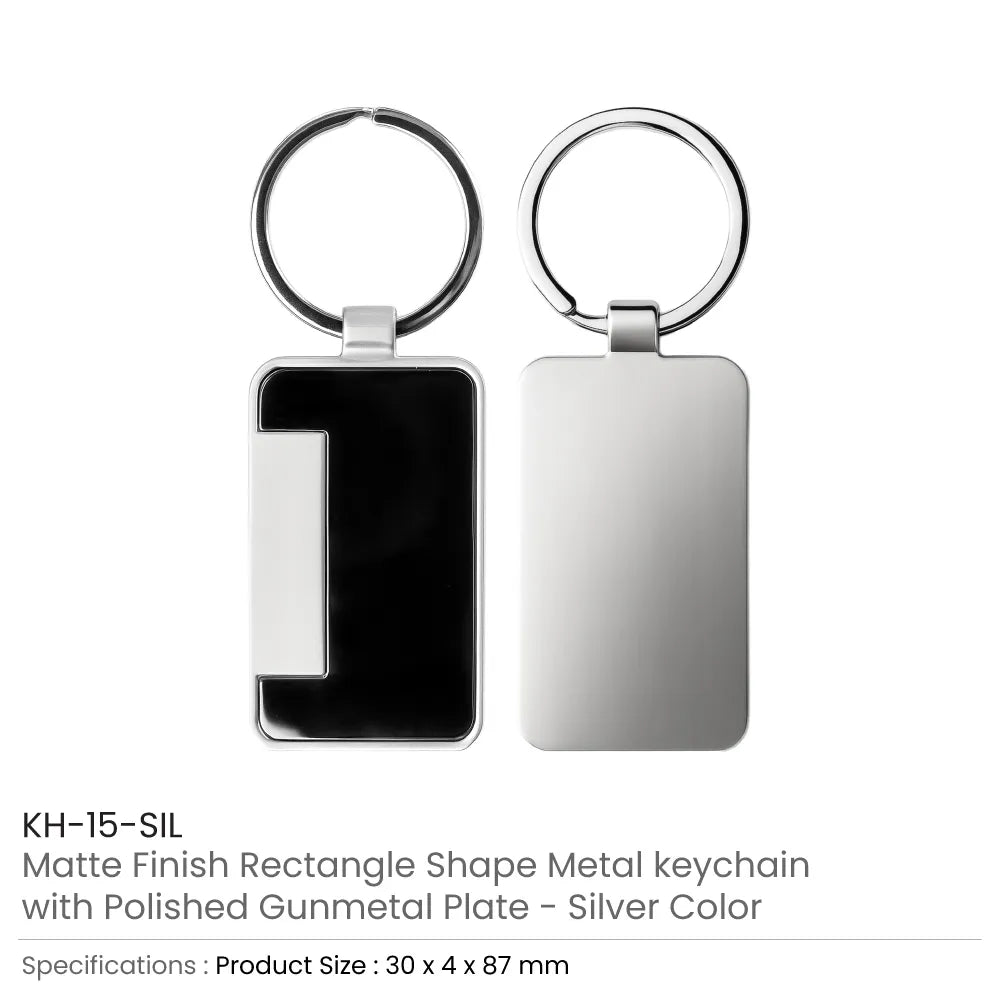 Metal Keychain Rectangle Gun Metal Matte Finish Plate