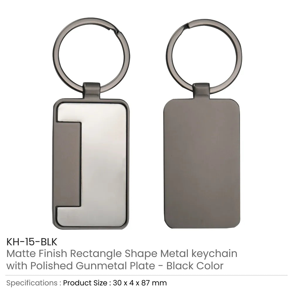 Metal Keychain Rectangle Gun Metal Matte Finish Plate