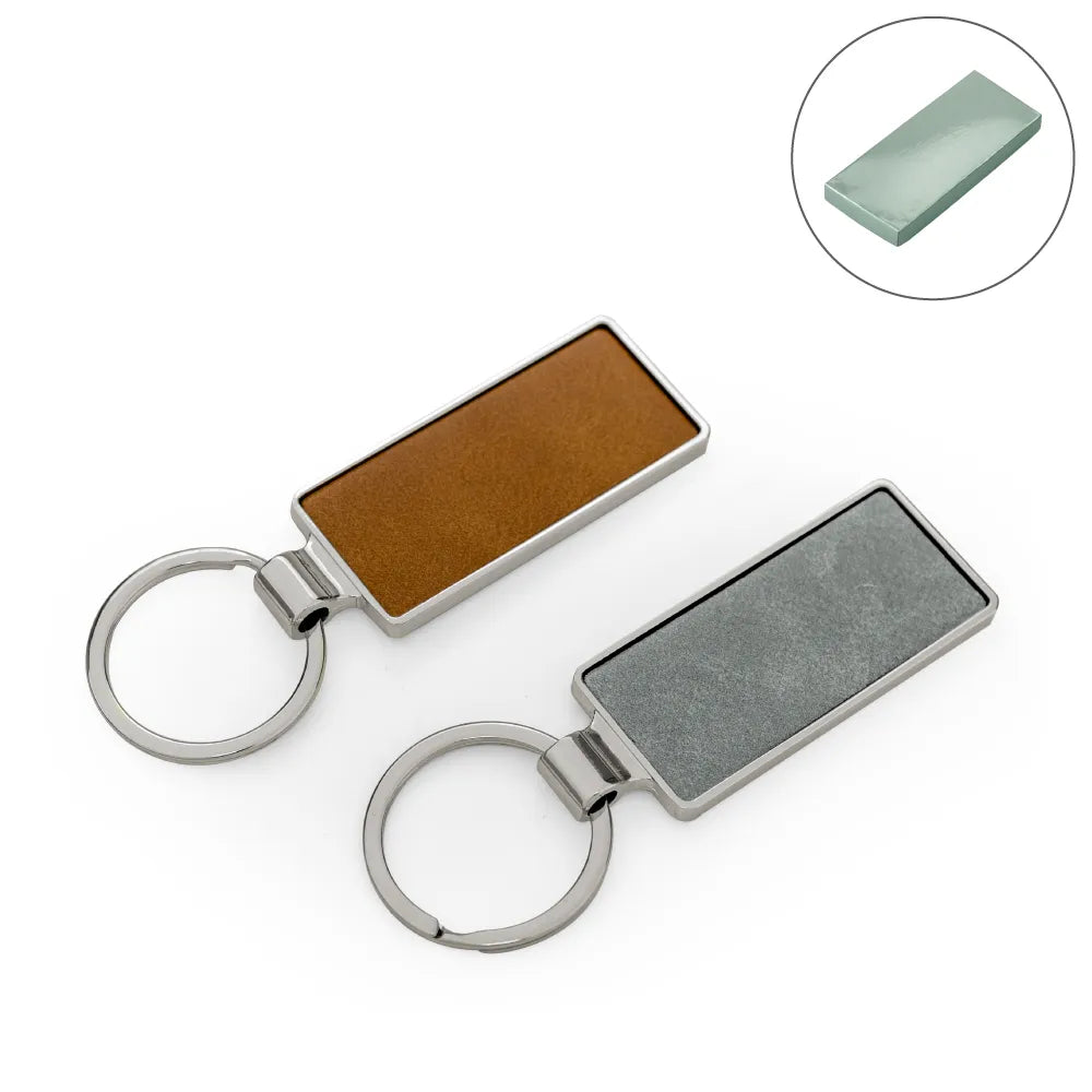 Silver Shiny Metal Keychains with Laserable PU Leather Plate