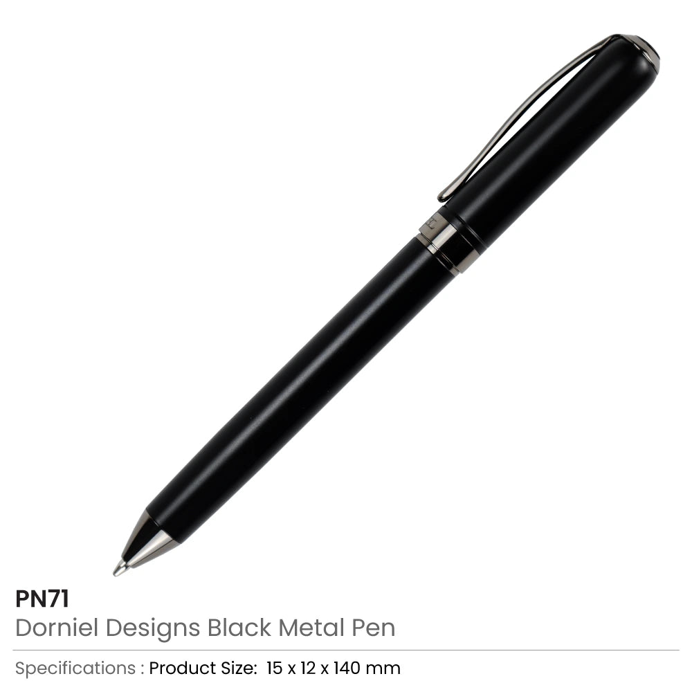 Dorniel Designs Metal Pens Matte Black Twist Action Blue Ink