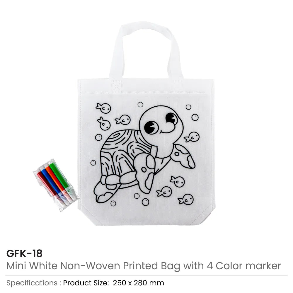 Mini Non-woven Bags 100GSM with 4Color Markers & Imprinted Turtle Outline