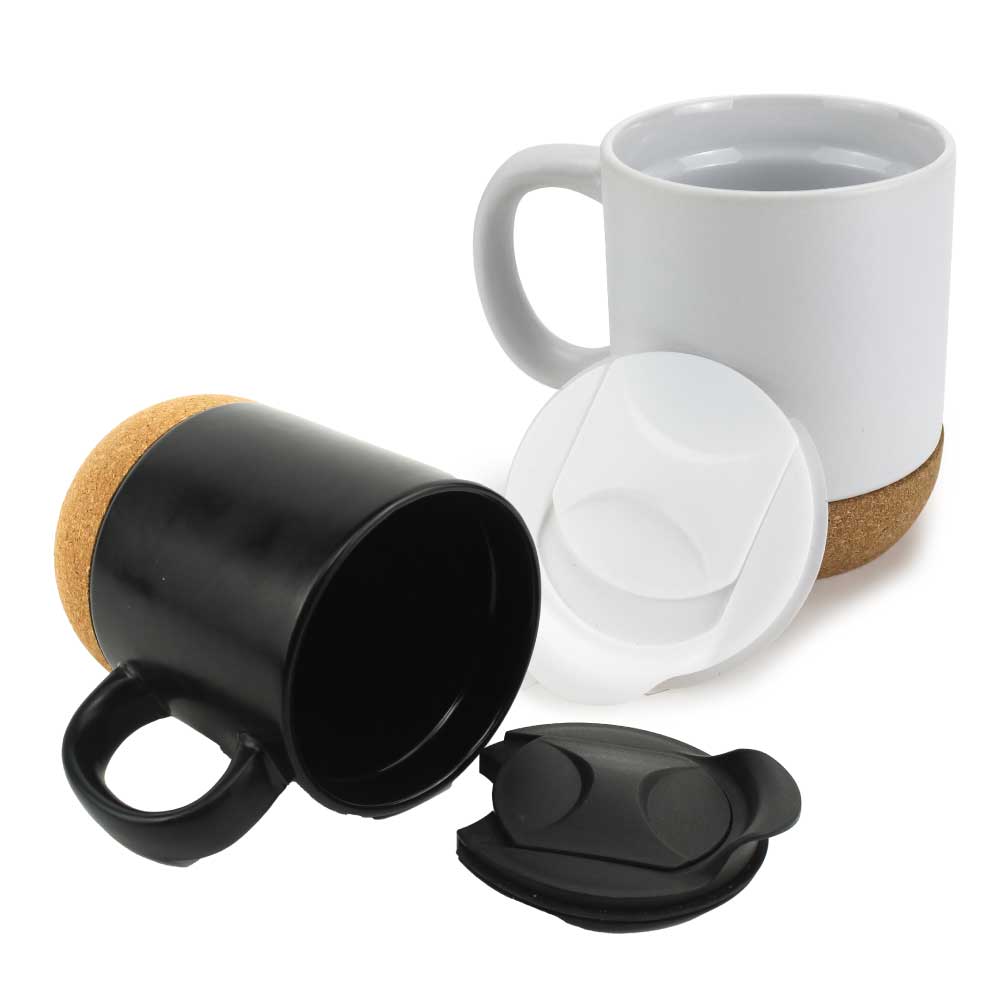 Ceramic Mugs with Lid and Cork Base 385 ml - Ramadan Gifts
