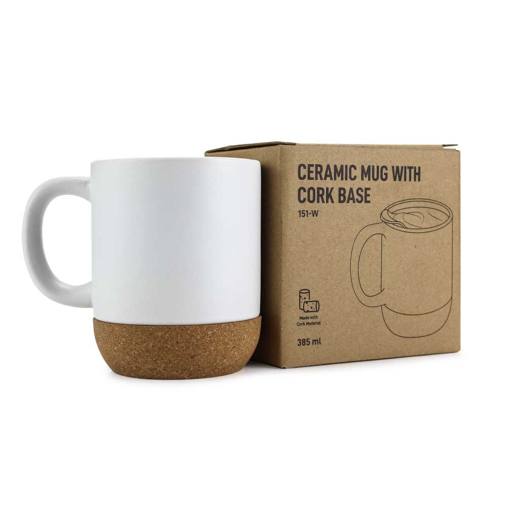 Ceramic Mugs with Lid and Cork Base 385 ml - Ramadan Gifts