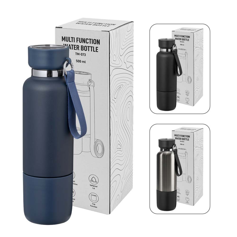 Multi-function SS Bottles, Double Wall, Base Cup, Lanyard, 500ml - Ramadan Gifts
