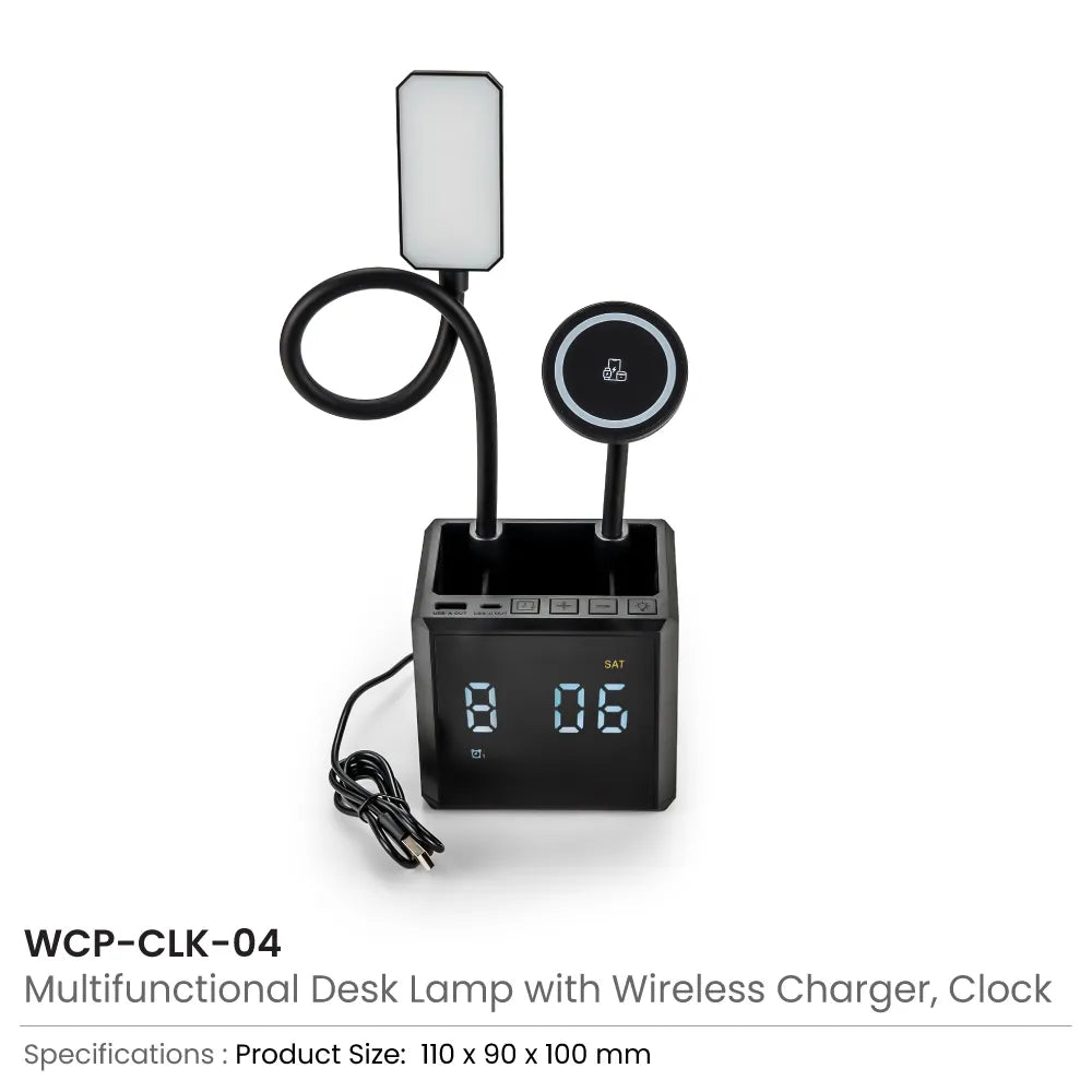 Multi-functional Desk Lamp with Wireless Charger and Clock