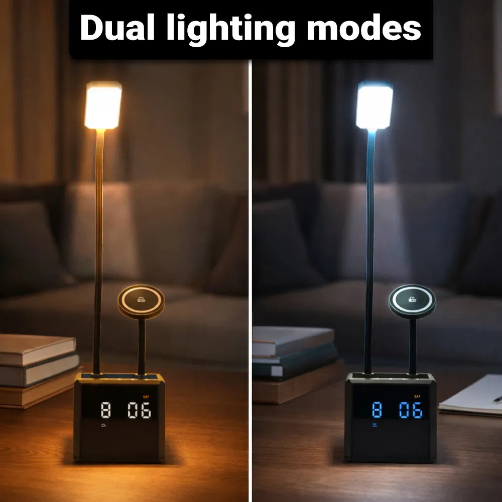Multi-functional Desk Lamp with Wireless Charger and Clock