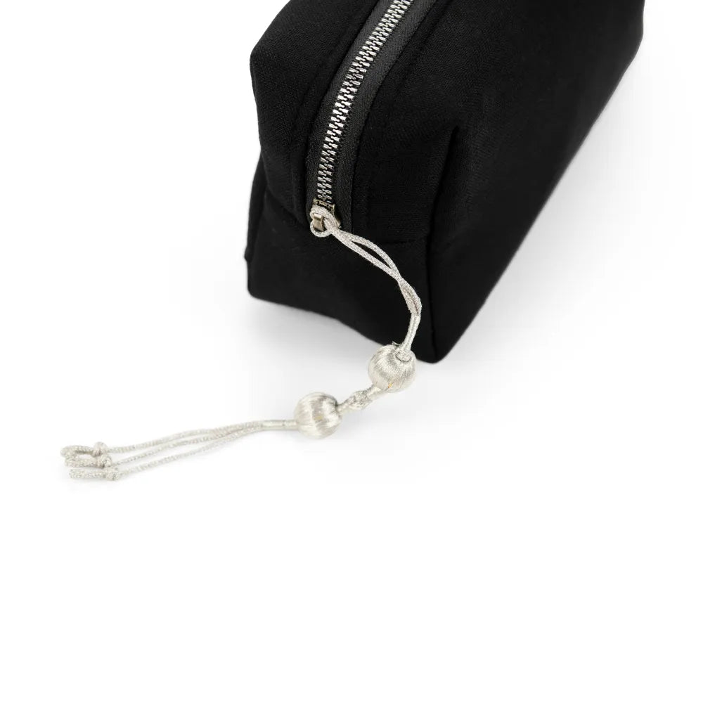 Black Multi-Purpose Utility & Cosmetic Pouch with Bisht Embroidery