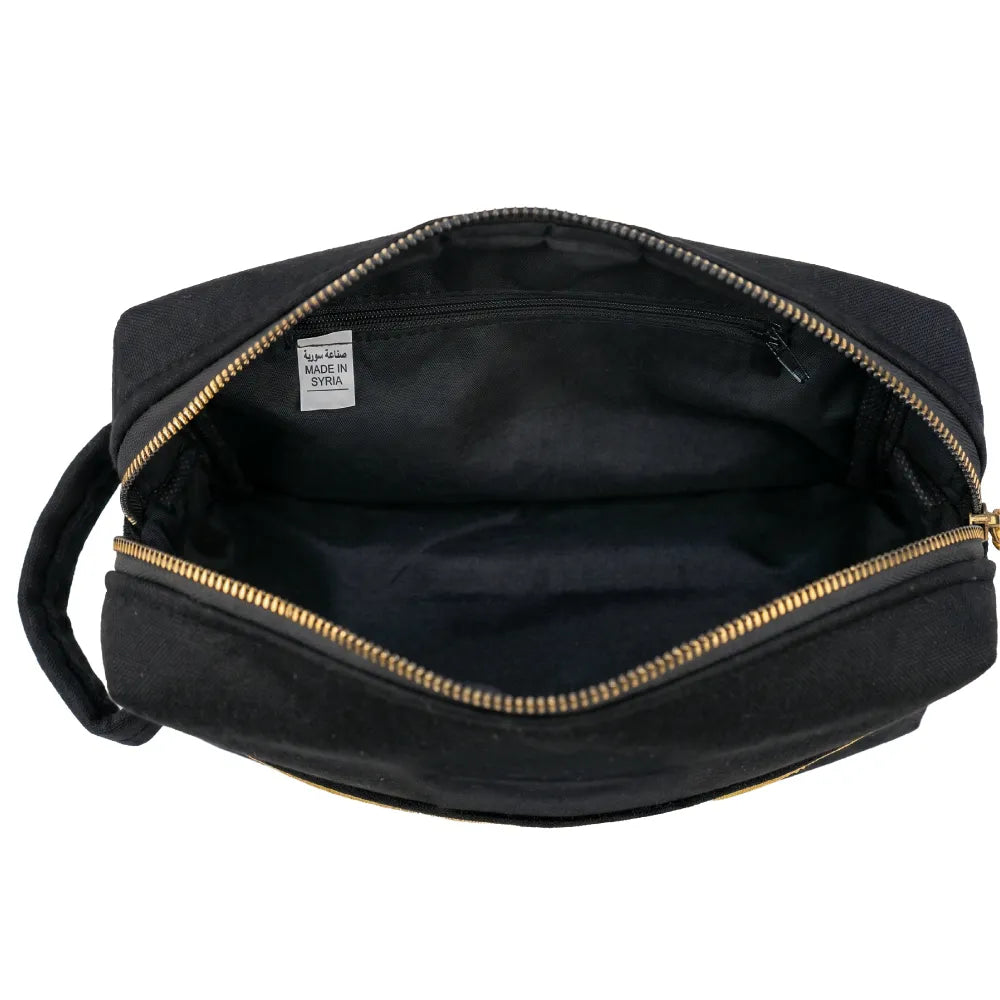Black Multi-Purpose Utility & Cosmetic Pouch with Bisht Embroidery