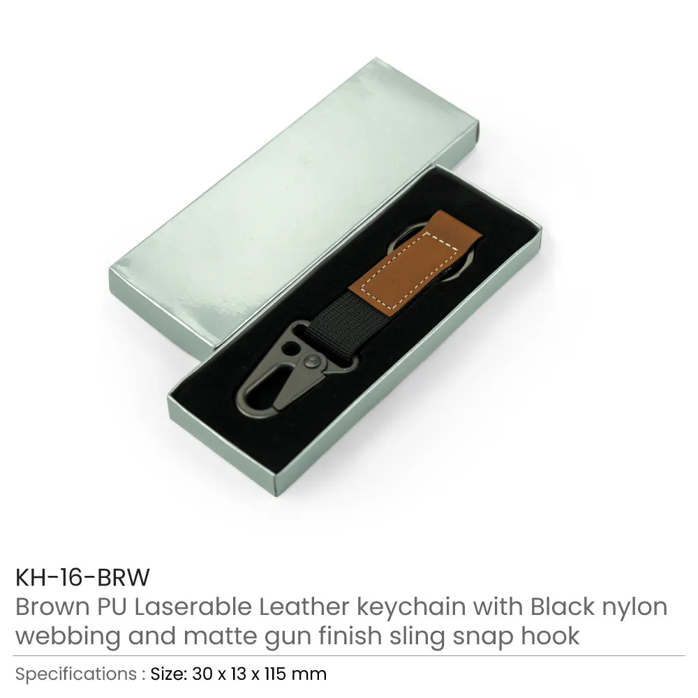 Laserable PU Leather Keychains with Sling Snap Hook