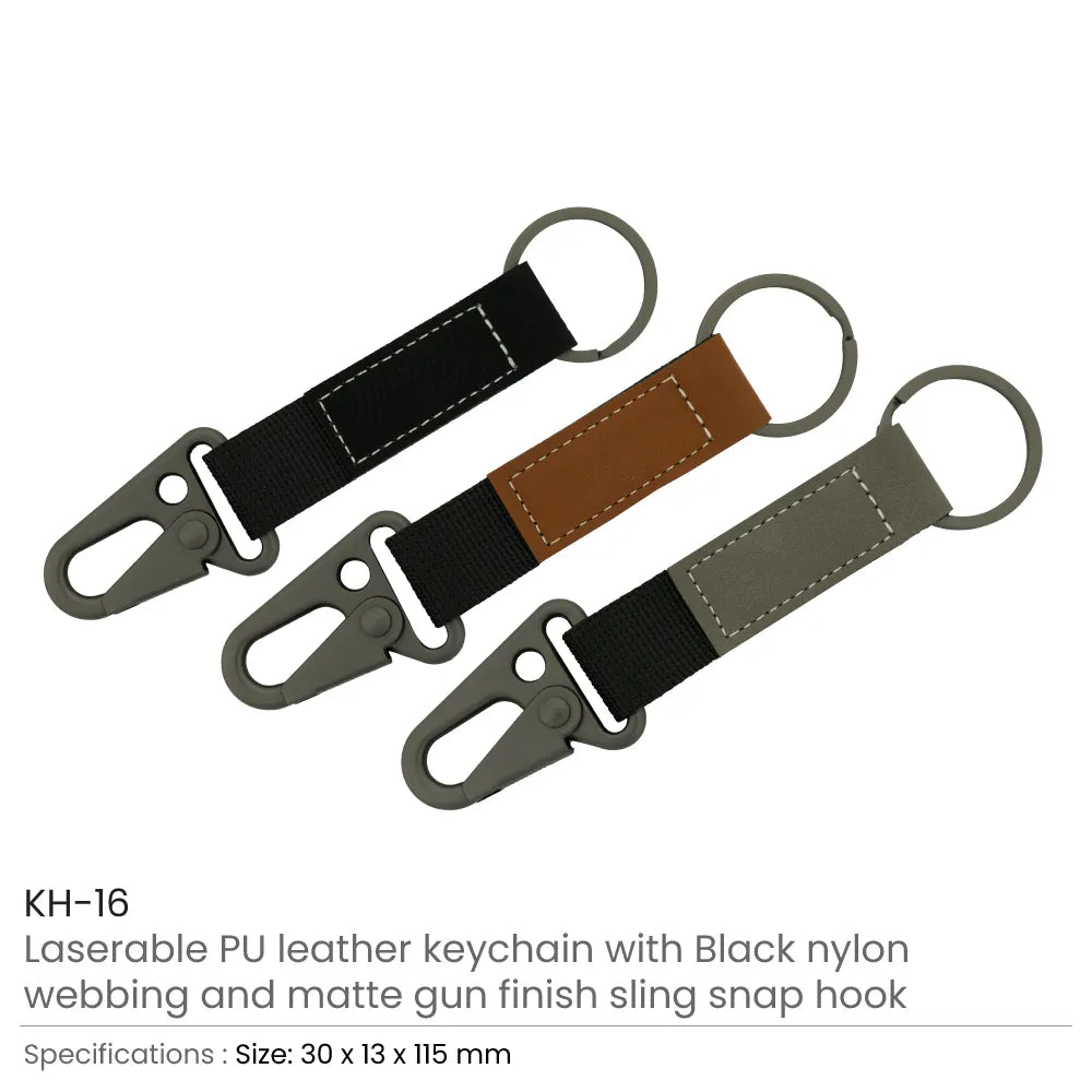 Laserable PU Leather Keychains with Sling Snap Hook