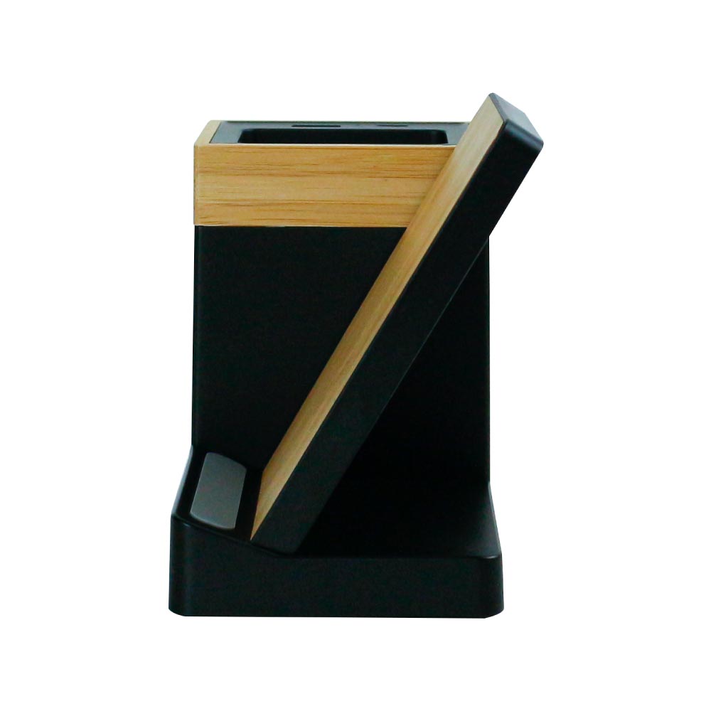 Bamboo Pen Holder with 15W Wireless Charger &amp; LED Logo
