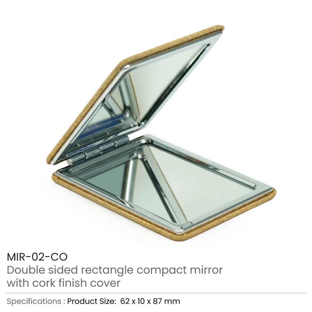 Rectangle Pocket Mirror, Double-Sided Foldable with Cork Finish Cover
